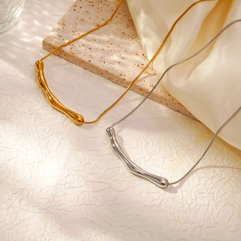 Collar Con Colgante De Acero Inoxidable Minimalista Para Mujer Diseño De Tira Ondulada Irregular Moda Estilo Coreano
