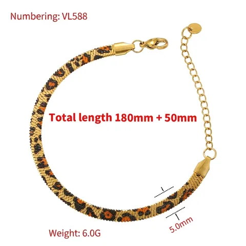 Set di Gioielli in Acciaio Inossidabile con Stampa Leopardata Hip Hop Catena a Lama da 5mm Collana Bracciale per Donna Gioielli alla Moda