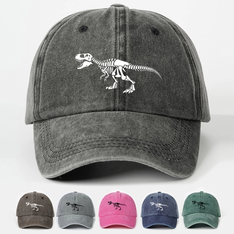 Gorra De Béisbol De Algodón Lavado Vintage Con Estampado Esqueleto De Dinosaurio T-Rex Sombrero Retro Streetwear Ajustable