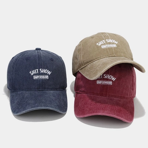 Washed Cotton Baseball Cap Shit Show Supervisor Embroidery Retro Casual Distressed Sun Protection Hat For Unisex