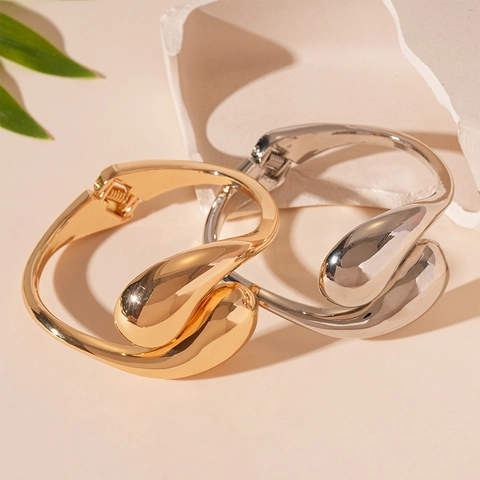 Brazalete Abierto De Gota De Agua Aleación Metal Líquido Geométrico Minimalista Joyería Para Mujer Estilo INS Moda