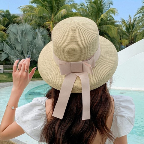 Damen Strohhut Im Hepburn Stil Papyrus Breite Krempe Sonnenhut Mit Satin Schleife Elegant Strandurlaub Sonnenschutz Accessoire
