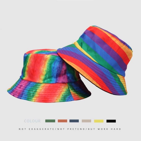 Chapeau Bob Rayé Arc-En-Ciel Réversible Polyester Protection Solaire Été Extérieur Décontracté Pour Hommes Femmes