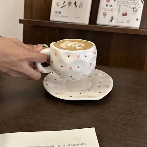 Handmade Ceramic Mug Hand Painted Floral Fruit Bear Pattern Korean Ins Style Irregular Coffee Cup For Breakfast Latte