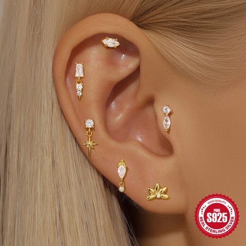 Cartilage Piercing Stud Earring With 925 Sterling Silver Earring Post Zirconia Star Heart Marquise For Women