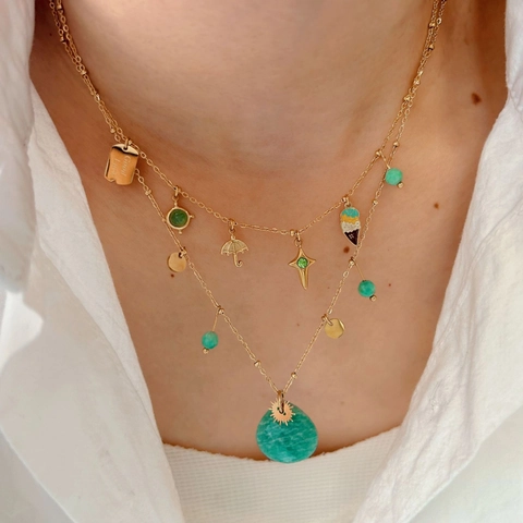 Fashion Amazonite Heart Pendant Necklace For Women Stainless Steel Chain Layered Jewelry Good Luck Charms Necklaces