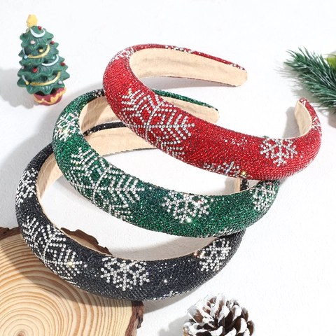Christmas Snowflake Rhinestone Padded Headband Sparkling Winter Party Hair Hoop Festive Holiday Hair Accessory