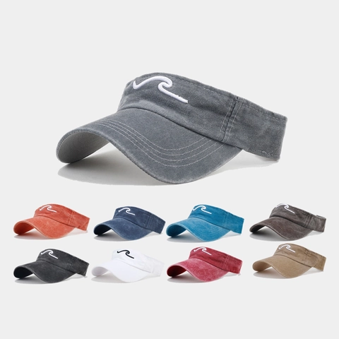 Sun Visor Hat Washed Cotton Embroidered Wave Breathable Retro Sport Outdoor Adjustable For Men Women