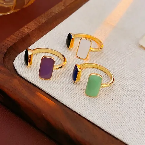 Anello Aperto Geometrico Lega Smalto Regolabile Blocco Rettangolare Colorato Gioielli Moda Retrò Per Donne
