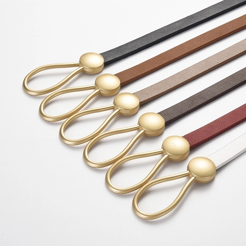 Ceinture Fine En Cuir PU Pour Femmes Avec Boucle À Bille En Alliage Mode Courroie De Taille Nouée Pour Robes Pulls Élégant