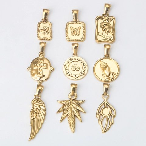Colgantes De Acero Inoxidable Chapado En Oro Alas Mano En Oración Hoja De Arce Dijes Para Collar Pulsera