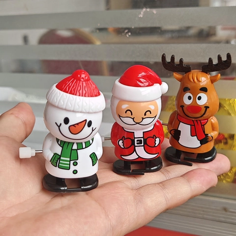 Kerst Opwindbaar Speelgoed Plastic Lopen Hoofdschudden Cartoon Kerstman Sneeuwpop Rendier Voor Feest Decoratie Kinderen Cadeau