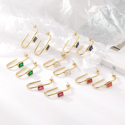 Minimalistische U-Förmige Ohrstecker Aus Titanstahl Geometrisch Vakuumgalvanisiert Rechteckige Strass Eingelegt Damen Schmuck