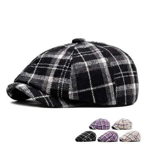 Klassische Britische Retro-Schiebermütze Herren Karo Fischgrät Baumwollmischung Warm Verstellbar