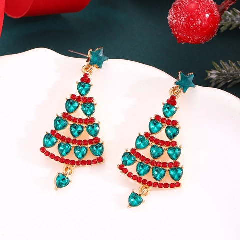 Kerstboom Oorbellen Legering Strass Imitatieparel Feestelijke Ster Hanger Vakantie Sieraden Voor Dames