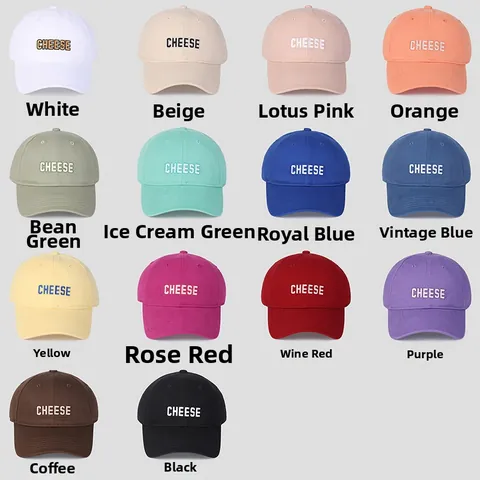 Unisex Cotton Baseball Cap CHEESE Letter Embroidery Adjustable Sun Hat Casual Sport Curved Brim Peaked Cap Korean Fashion