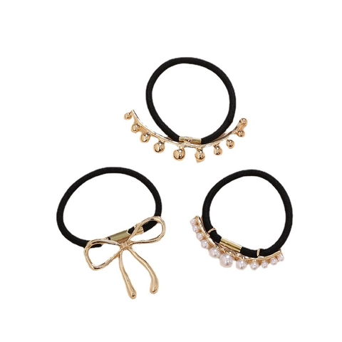 Minimalist Bowknot Faux Artificial Pearl Alloy Elastic Hair Ties Korean Style Elegant Ponytail Holders For Women Daily Wear