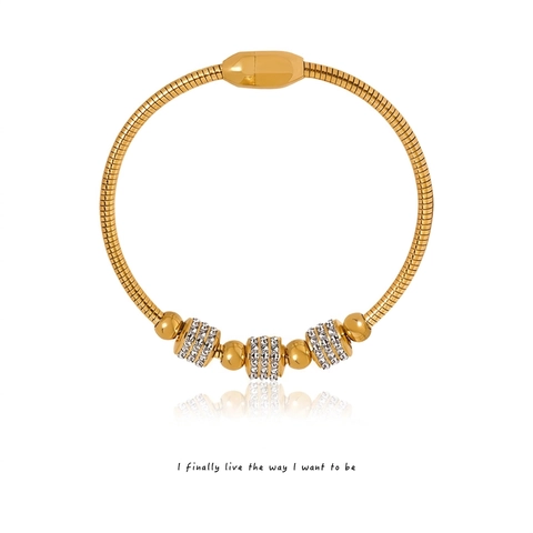 Schlangenkette Armreif Titanstahl 18K Vergoldet Zirkon Ring Voller Strass Eleganter Schmuck Für Damen Mode