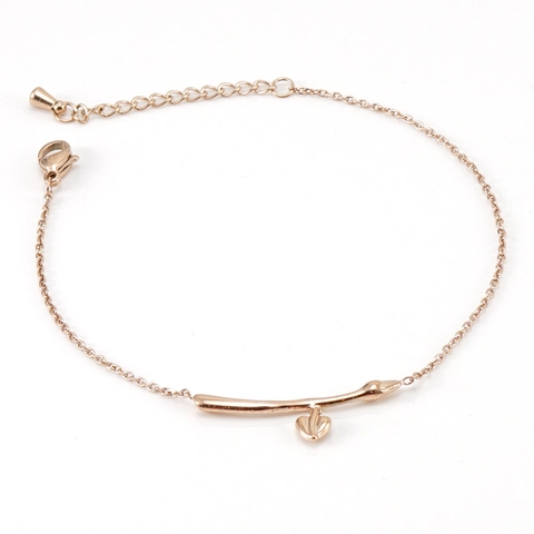 Minimalist Heart Pendant Bracelet For Women Stainless Steel 18K Gold Plated Curved Branch Bar Extension Chain