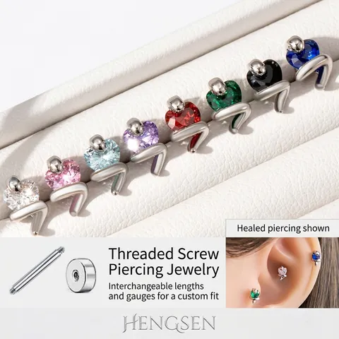 Snake Heart Stud Earrings Titanium Steel Screw Back Helix Piercing Gothic Jewelry For Women Heart Cubic Zirconia