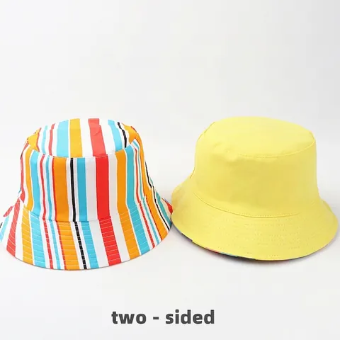 Colorful Striped Bucket Hat Cotton Reversible Sun Protection Wide Brim Streetwear Casual For Women