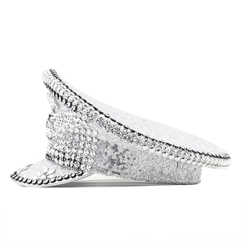Cappello Da Capitano Con Paillettes E Strass Argento Per Donna Berretto Militare Con Fiocco Di Cristallo Festa Rave Festival
