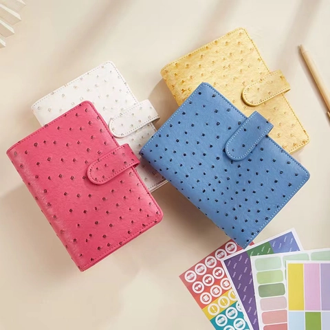 A5 A6 Ostrich Pattern PU Leather Budget Binder Loose Leaf Notebook Planner With Zipper Envelopes Expense Tracker Sheets