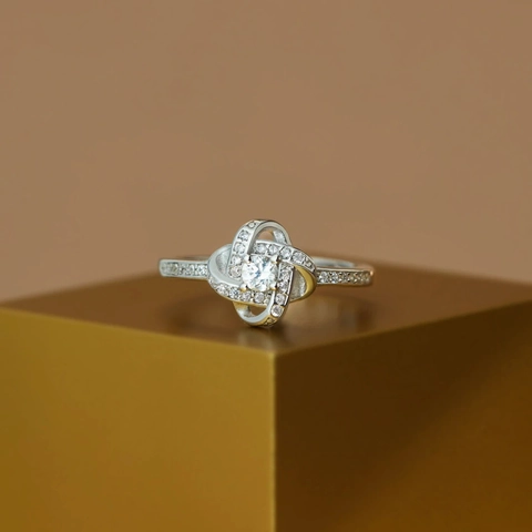 925 Sterling Silver Ring With Round Cubic Zirconia Knot Flower Design Fashion Jewelry For Women Wedding Anniversary