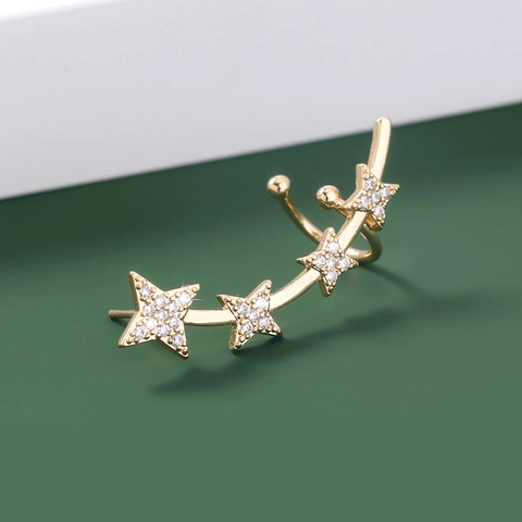 Manchette d'Oreille Étoile en Cuivre Zirconia pour Femme Plaqué Or Perle Artificielle Cœur Flèche Boucles d'Oreilles sans Perçage