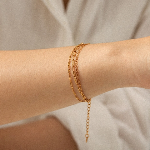 Multilayer Bracelet Women Stainless Steel 18K Gold Plated Paperclip Cross Chain Round Pendant Ins Minimalist Jewelry
