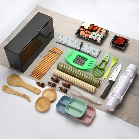 DIY Sushi Maker Tools With Bamboo Rolling Mats Plastic Bazooka Roller Rice Paddles Avocado Slicer And Chopsticks Home