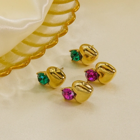 Ins Style Titanium Steel Heart Stud Earrings For Women Elegant Gold Plated Zirconia Inlaid Heart Earrings Jewelry Gift