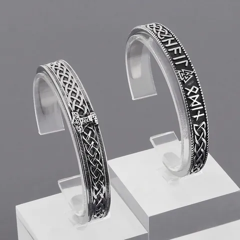 Viking Cuff Bracelet Stainless Steel Norse Rune Mjolnir Thor Hammer Celtic Knot Retro Punk Jewelry For Men