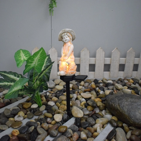 Solar Angel Statue Garden Stake Light Resin Cherub Figurine Waterproof LED Landscape Outdoor Pathway Decor Vintage Yard Sculpture