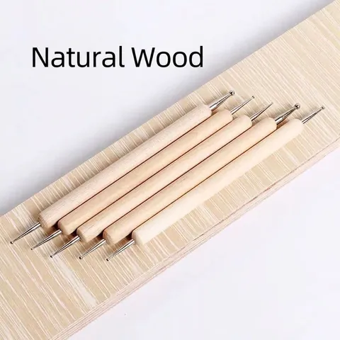 Dual Tip Dotting Tools Wooden Handle Embossing Stylus For Pottery Clay Painting And Nail Art Craft
