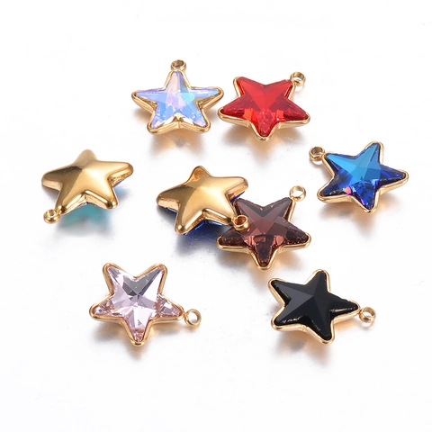 Five Point Star Pendant Charms Stainless Steel Gold Plated Faceted Colored Glass DIY Jewelry Making Accessories Bracelet Necklace