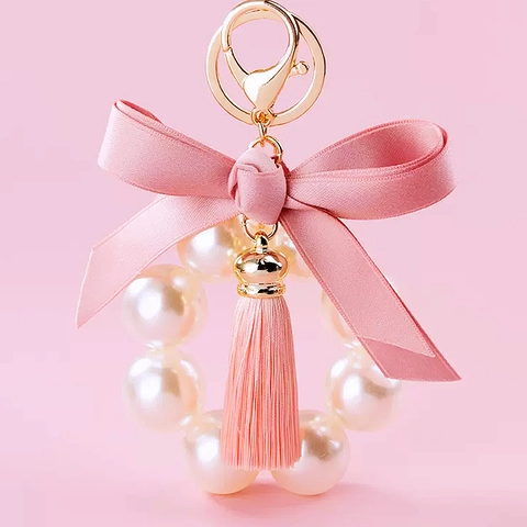 Elegant Bowknot Artificial Pearl Tassel Keychain Metal Alloy Key Ring Women Bag Pendant Korean Style Accessory