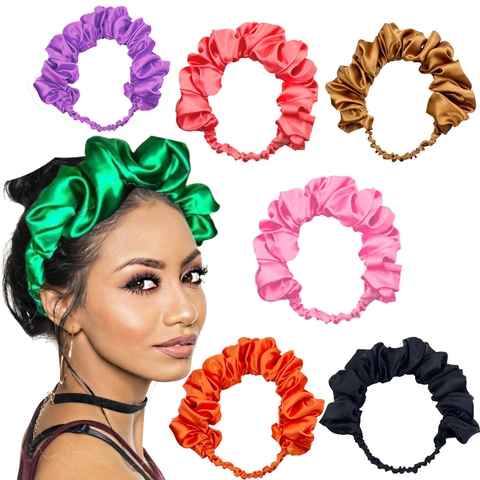 Elegant Pleated Satin Headband Solid Color Wide Elastic Hairband For Women And Girls Ruched Hair Accessories