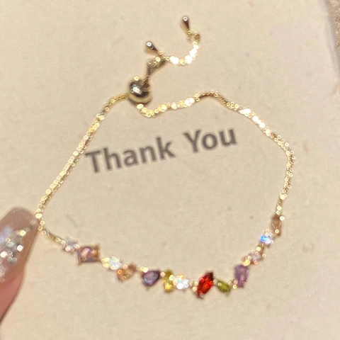 Colorful Cubic Zirconia Bracelet Copper 18K Gold Plated Teardrop Marquise Stones Adjustable Jewelry Women Luxury Style