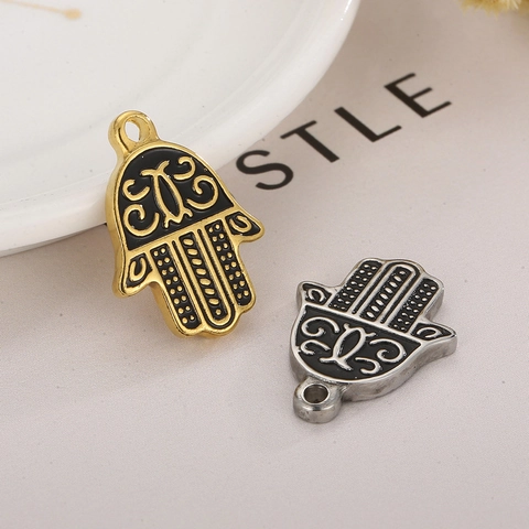 Hamsa Hand Anhänger Edelstahl Fatima Palme Charms Für DIY Schmuckherstellung Hip Hop Retro Emaille Muster Metallzubehör