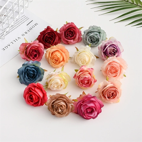 Artificial Rose Flower Heads Silk Like Fabric Floral Ornament For Wedding Home Decoration DIY Craft Material Photography Props