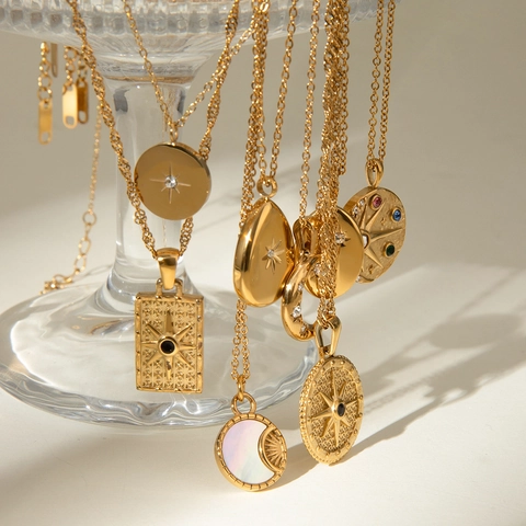 Collar Con Colgante De Estrella Del Norte Acero Inoxidable Circón Concha Joyería Geométrica Para Mujeres Estilo De Moda Lujo