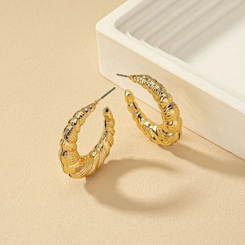Orecchini A Cerchio In Lega A Forma Di C Intrecciati Stile Croissant Francese Texture A Spirale Per Donna Accessorio Di Moda