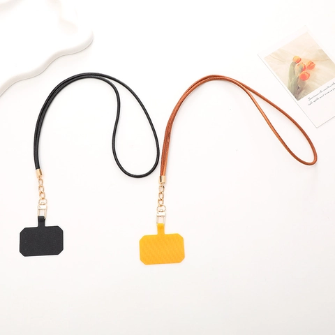 Retro Cowhide Leather Phone Lanyard Minimalist Metal Chain Strap With Case Patch Vintage Neck Hanging Accessories Gift