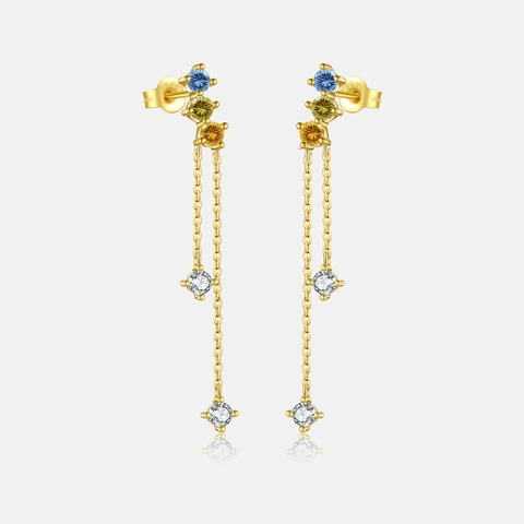 Lange Kwastjes Oorbellen Met Multi Color Zirkonia 18 Karaat Verguld 925 Sterling Zilveren Oorbel Post Elegant Voor Dames