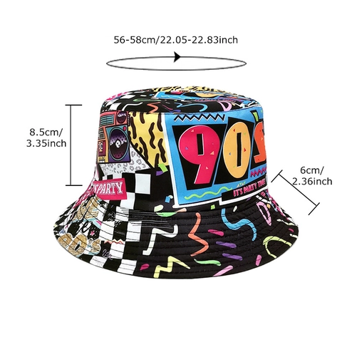 Wende-Anglerhut Polyester 90er Retro Pop Art Graffiti Druck Sonnenschutz Faltbarer Fischerhut Für Herren Damen