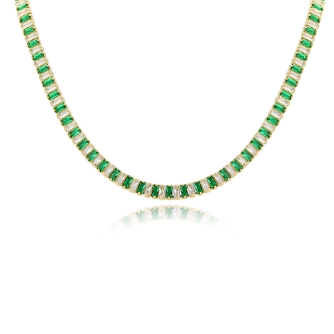 Emerald Green White Rectangular Cubic Zirconia Necklace Bracelet Earrings Ring Jewelry For Women Gold Plated Brass Elegant Wedding Banquet Accessory