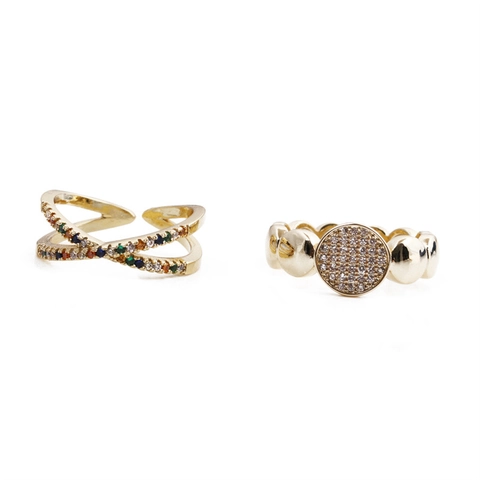 Adjustable Copper Ring For Women Gold Plated Colorful Zircon Micro Pave Cross Geometric Jewelry