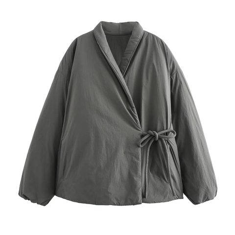 Veste Matelassée Rembourrée Pour Femmes Style Kimono Manteau Croisé Manches Longues Polyester Hiver
