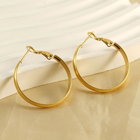 Orecchini A Cerchio Tondi Minimalisti In Acciaio Inossidabile Placcato Oro 18K Gioielli Di Moda Per Donne